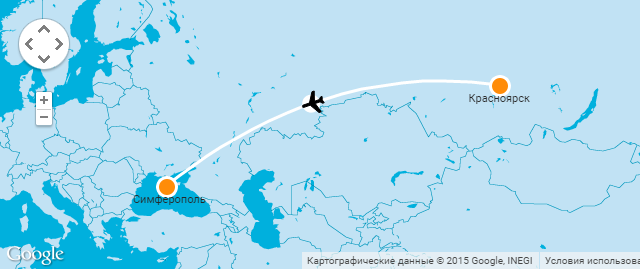 Маршрут Красноярск-Симферополь (Крым) на карте